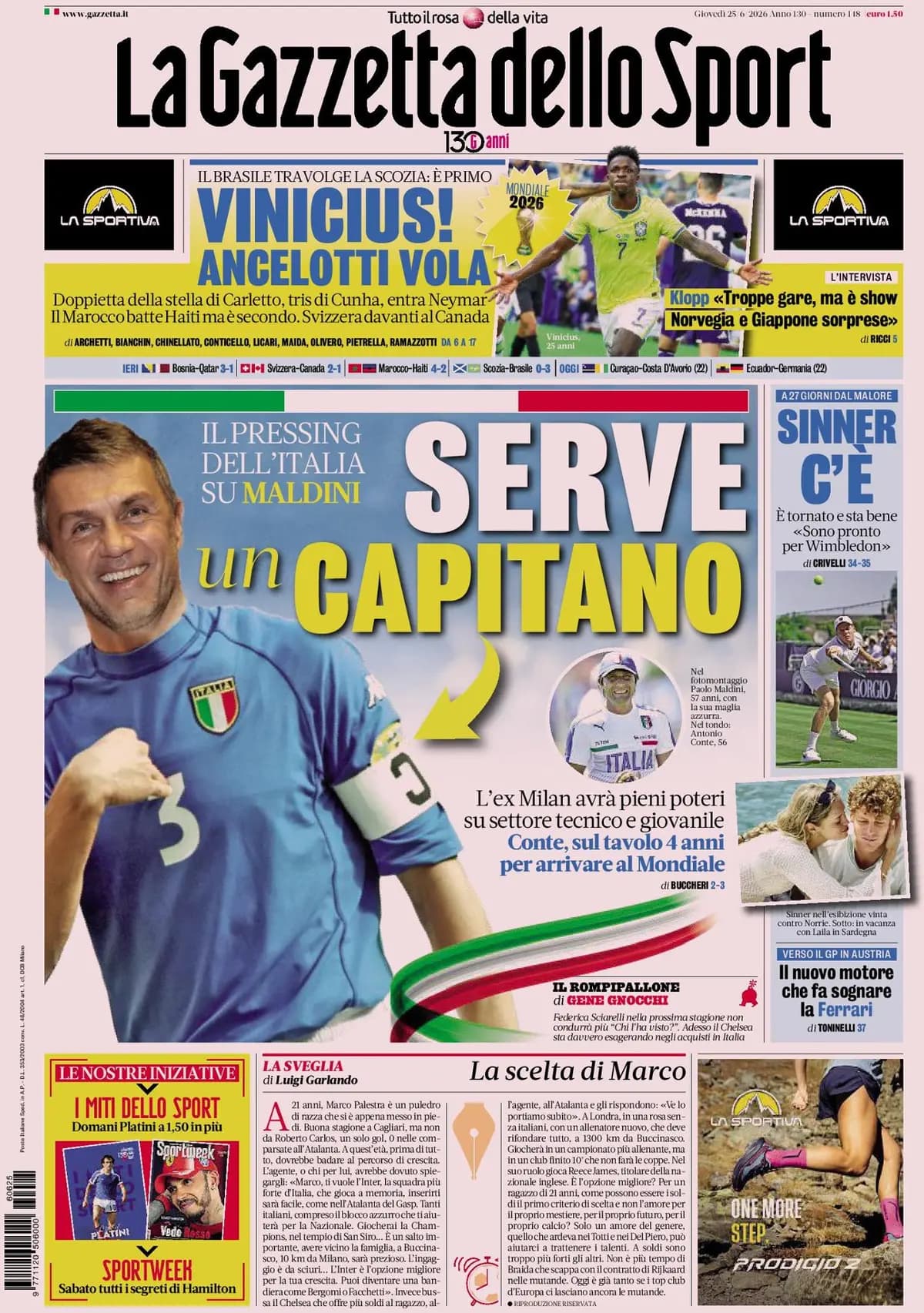 Today's Papers: Italy need Maldini, Paz decision imminent, Roma reject €100m