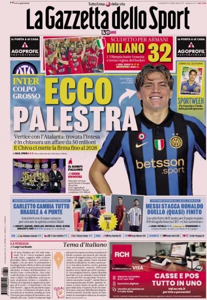 Today's Papers: Inter set to sign Palestra, Real Madrid angry with Nico Paz
