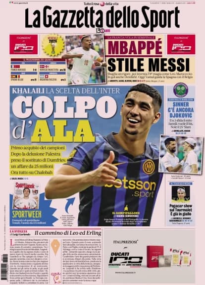 Today's Papers – Inter welcome Khalaili, big Fiorentina deal