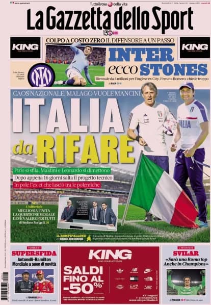 Italy's Farce, Maldini Departs, Stones Linked to Inter – Italian Press Round-Up