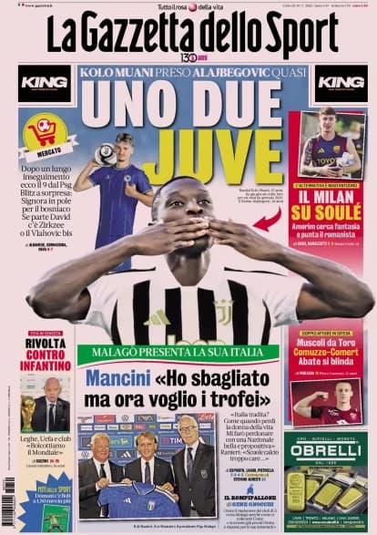 Today's Papers: Double Juventus deal, Mancini apologises