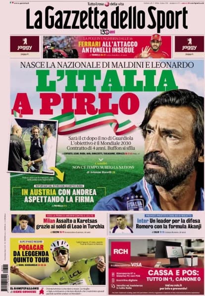 Italian papers: Pirlo named Italy manager, Inter push for Romero