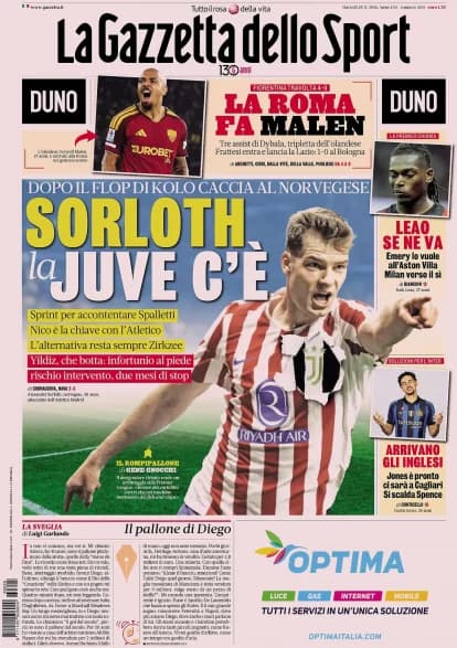 Italian Papers: Roma dream of Dybala-Malen attack, Juventus lose Yildiz