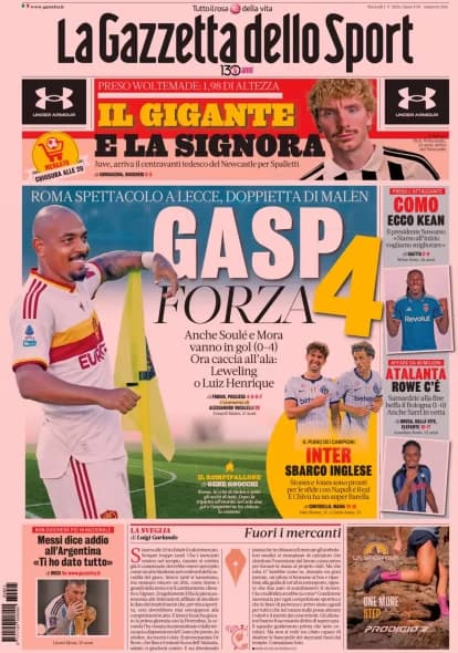 Italian Paper Headlines: Juventus Sign Woltemade, Roma in the Spotlight