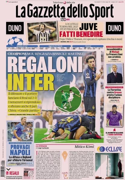Today's Papers – Big Inter gifts, Juventus in trouble
