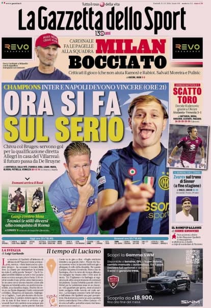 Today's Papers – Things get serious for Inter and Napoli, embittered Spalletti