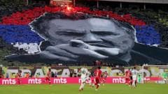 Red Star Belgrade fans unveil tifo of convicted war criminal Ratko Mladic before derby