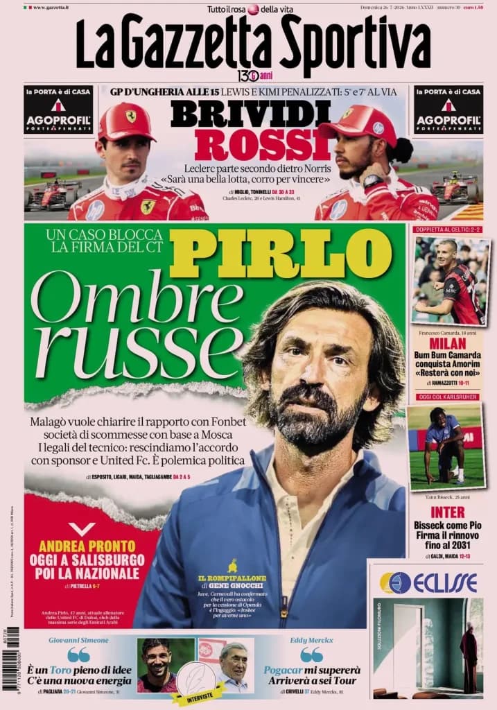 Italian papers: Fonbet row halts Pirlo manager appointment, Spalletti targets Kolo Muani