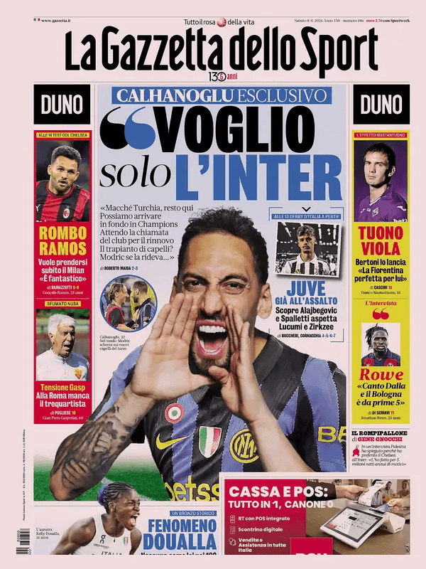 Today's papers: Calhanoglu commits to Inter, McKennie backs Juventus